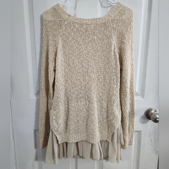 Cream open knit sweater tunic embroidered lace antique balletcore Fairy Med - Picture 2 of 8